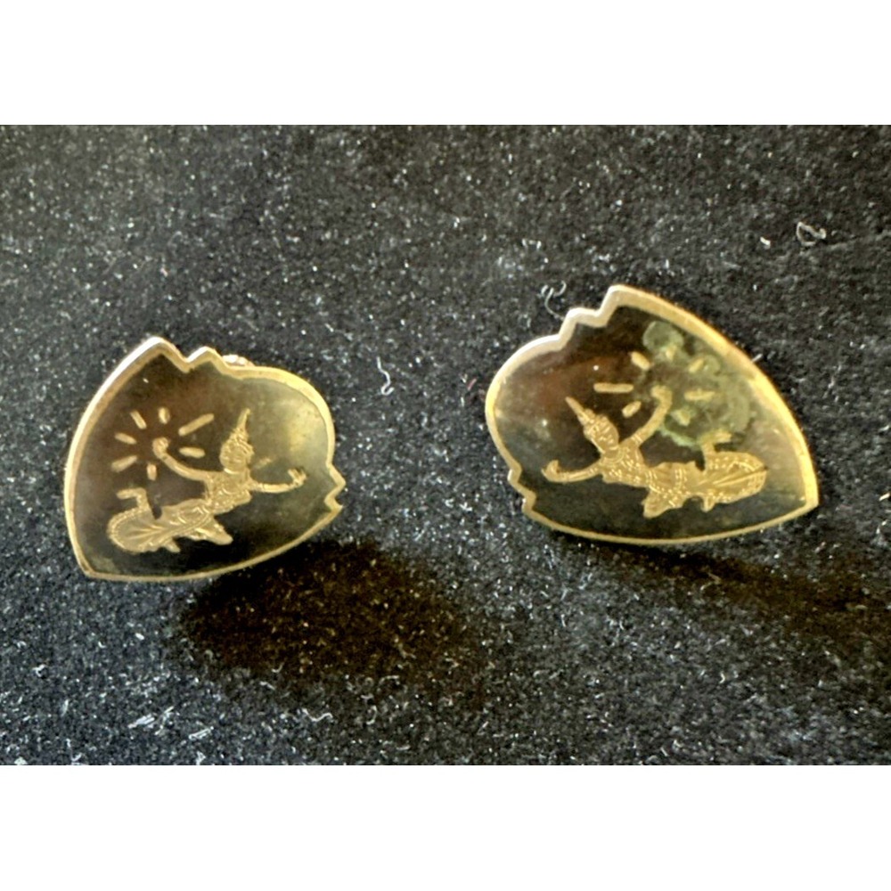 VTG Siam Niello‎ Sterling Silver Southeast Asian Screw back Earrings Collectible